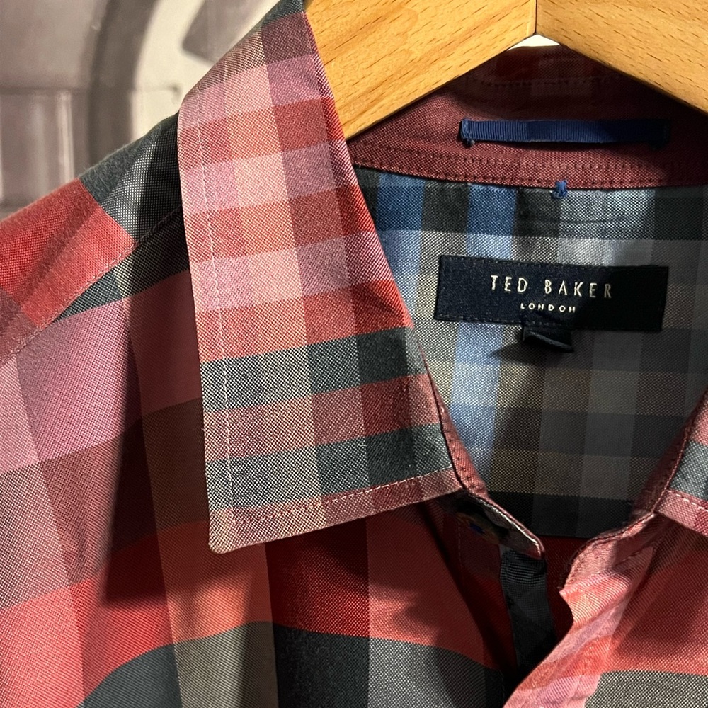 Ted Baker Long Sleeve Multi-Red Plaid Shirt